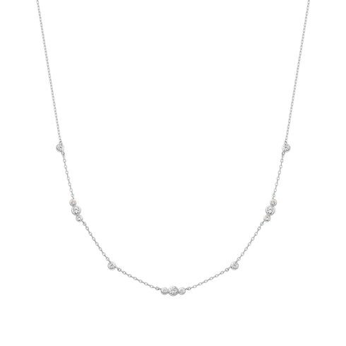 Silver Sparkling Bezel Cubic Zirconia Station Necklace